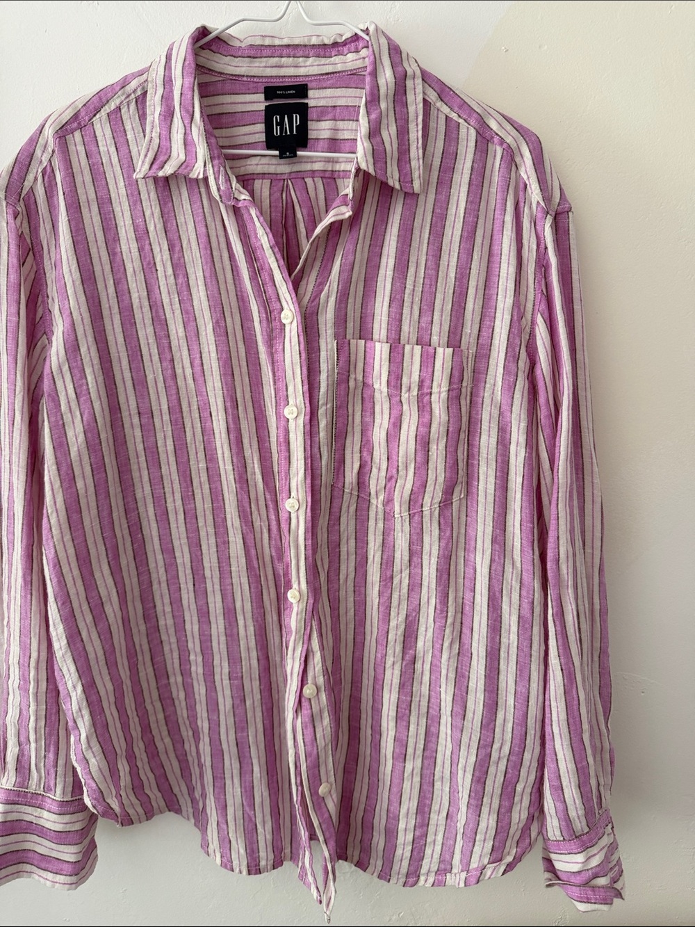 GAP Pink and White Striped Button-Down Shirt